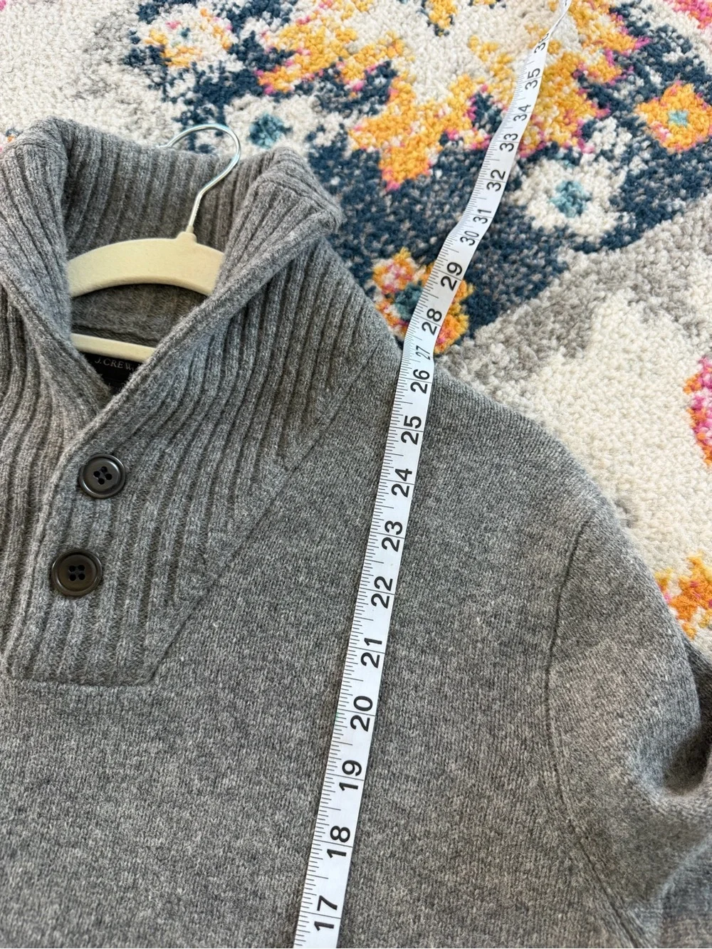 J. Crew Lambswool Wool Mens Shawl Collar Button Sweater Gray EUC Cabin Fisherman